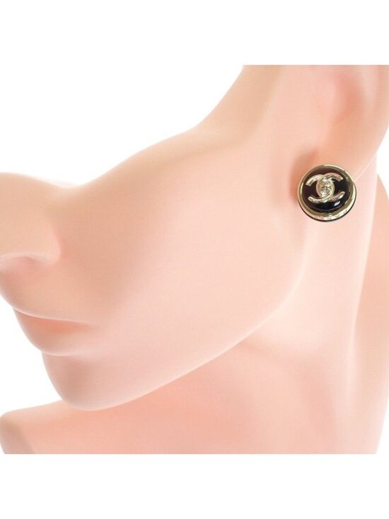 Chanel CC Turnlock Earrings Metal Black Gold CC Logo